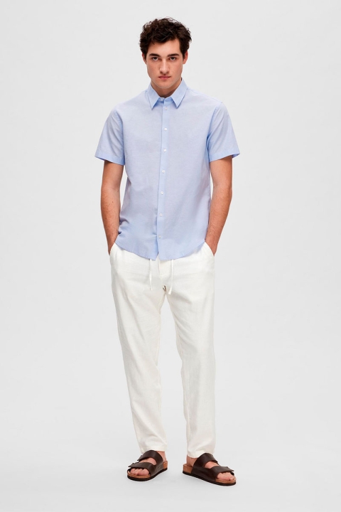 Selected SLHREGNEW-LINEN SHIRT SS CLASSIC Cashmere Blue