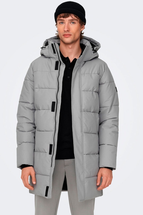 ONLY & SONS Carl Long Quilted Coat Griffin