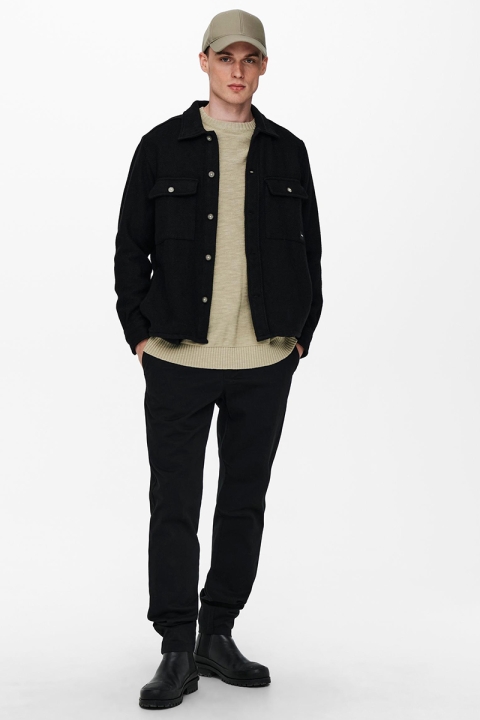 ONLY & SONS MILLERD SOLID WOOL OVERSHIRT Black