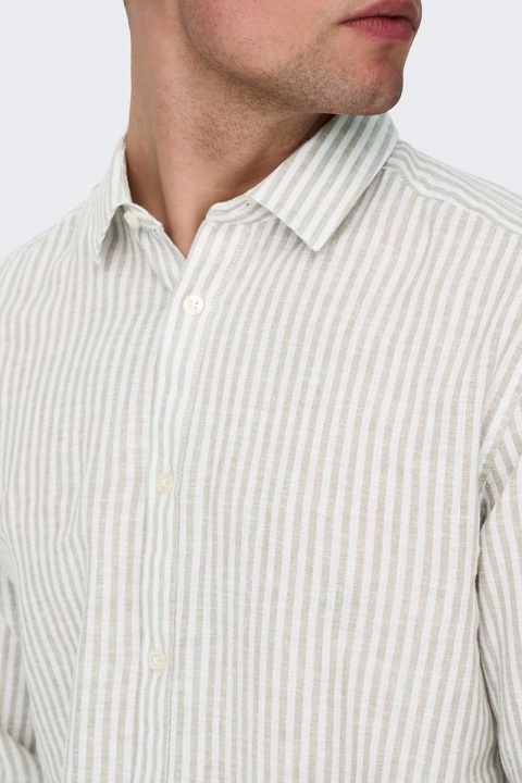 ONLY & SONS Caiden LS Stripe Linen Shirt Chinchilla