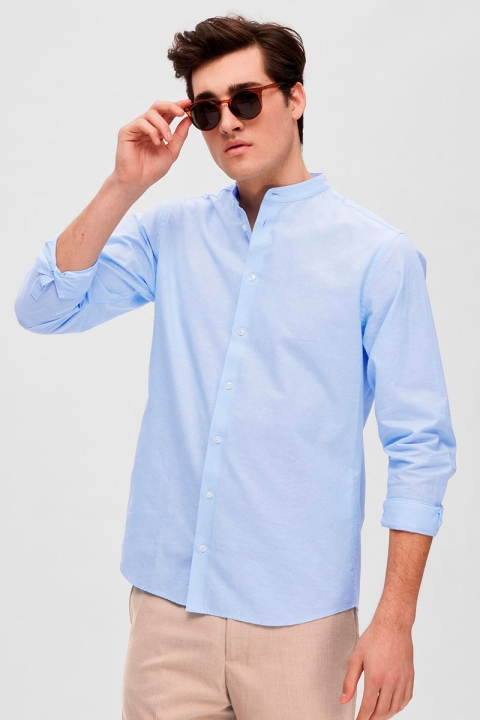 Selected SLHSLIMNEW-LINEN SHIRT LS BAND W Cashmere Blue