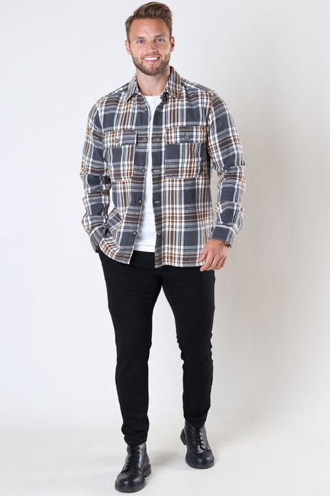 ONLY & SONS SCOTT LS CHECK FLANNEL OVERSHIRT Grey Pinstripe