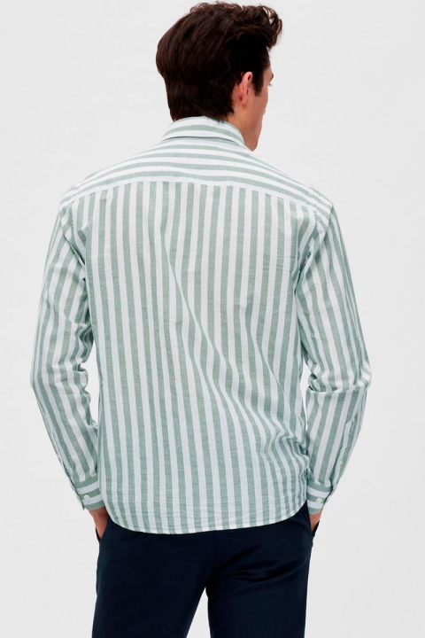 Selected Reg New Linen Shirt LS Desert Sage Stripe