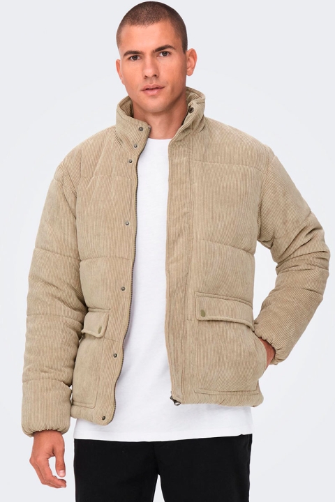 ONLY & SONS CASH CORDUROY PUFFER JACKET Chinchilla