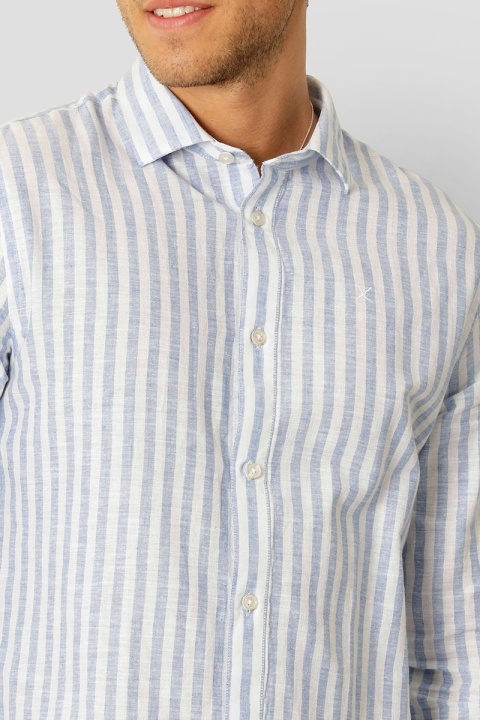 Clean Cut Copenhagen Jamie Cotton Linen Striped Shirt LS Blue Melange / Ecru