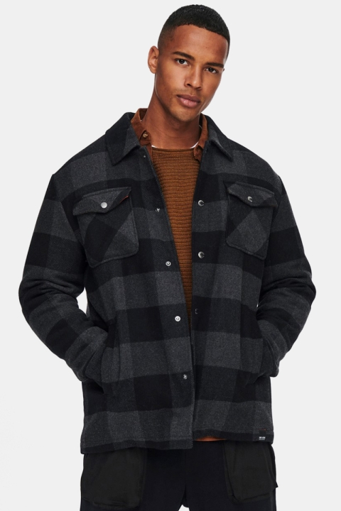 ONLY & SONS CREED LOOSE CHECK WOOL JACKET Black/DGM