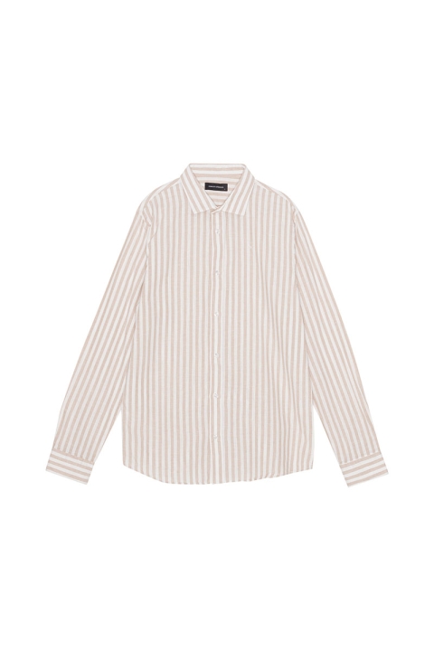 Clean Cut Copenhagen Jamie Cotton Linen Striped Shirt LS Khaki/Ecru