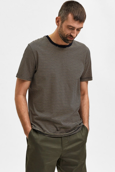 Selected NORMAN STRIPE SS O-NECK TEE Black Incense