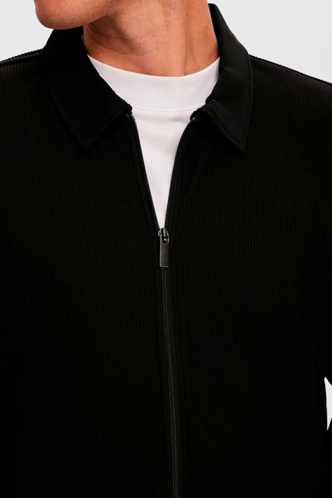 Selected Relax Plisse Zip Overshirt Black