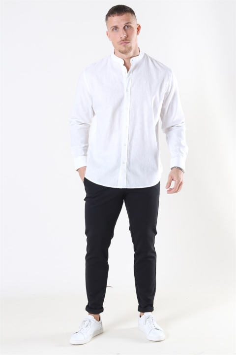 Clean Cut Cotton Linen Mao Skjorte White