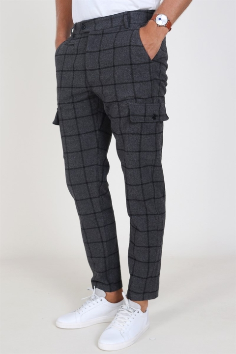 Køb Les Deux Como Wool Check Cargo Pants Charcoal/Black