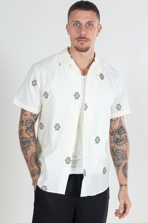 Clean Cut Copenhagen Bowling Theodore Cotton Linen Shirt S/S Off White/Khaki
