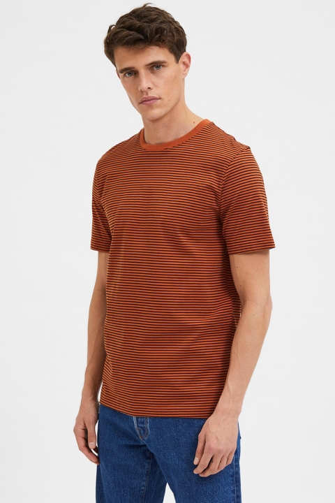 Selected NORMAN STRIPE SS O-NECK TEE Bombay Brown Black