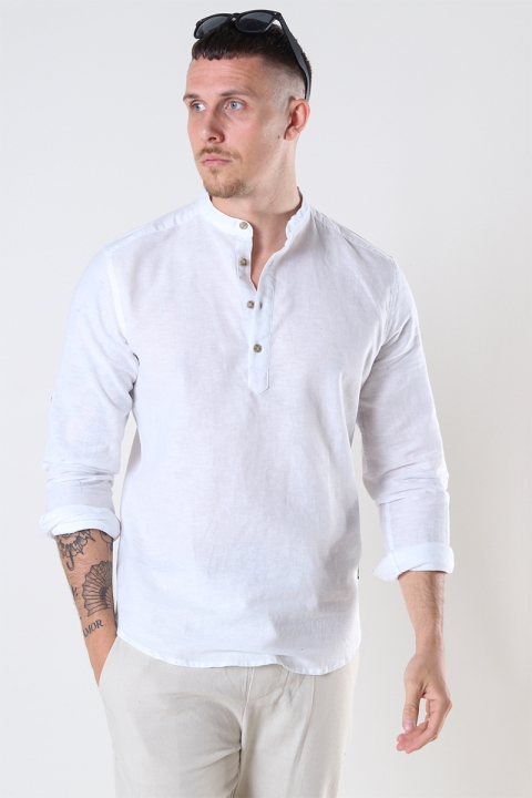 ONLY & SONS CAIDEN HALF PLACKET LINEN SHIRT White