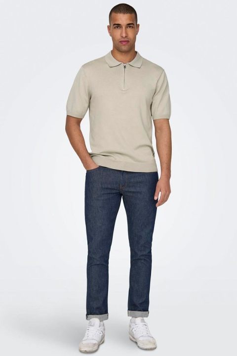 ONLY & SONS Wyler SS Zip Polo Knit Silver Lining