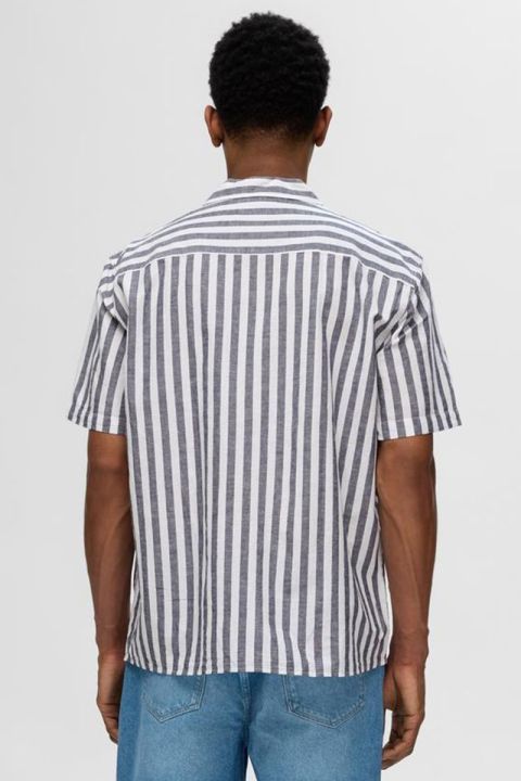 Selected Relax New Linen Shirt SS Resort Sky Captain Stripe