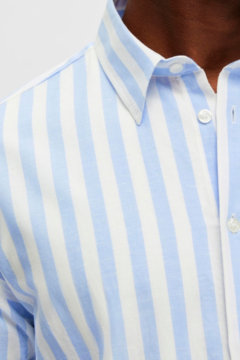 Selected Reg New Linen Shirt LS Cashmere Blue Strupe