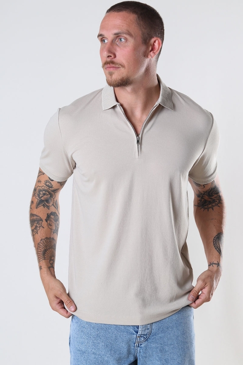 Selected Fave Zip Polo SS Oatmeal