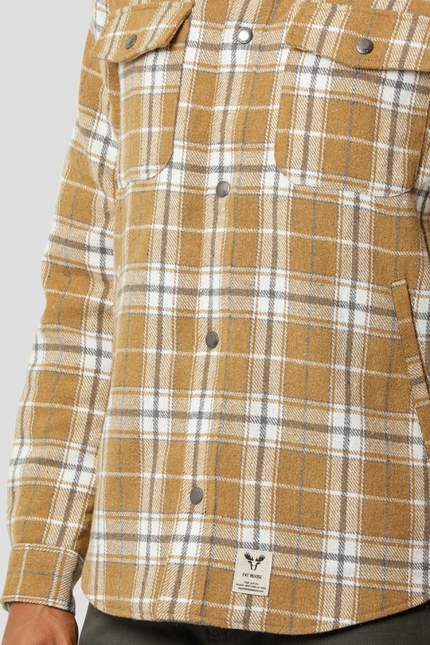 Fat Moose Smith Cotton Check Overshirt Light Brown Check