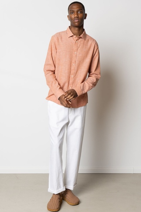 Clean Cut Copenhagen Jamie Cotton Linen Shirt LS Orange Melange