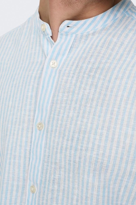 ONLY & SONS Caiden LS Mao Stripe Linen Shirt Cashmere Blue