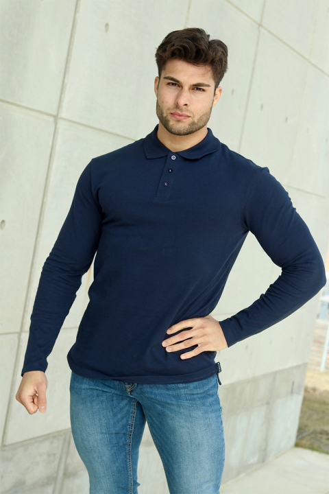Muscle Fit Polo LS Blue Navy