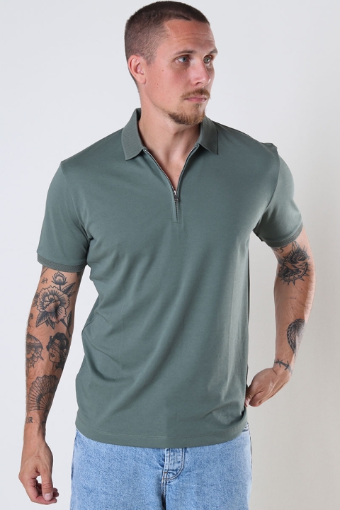Selected Fave Zip Polo SS Agave Green