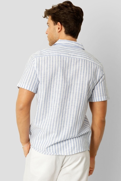 Clean Cut Copenhagen Giles Bowling Striped Shirt S/S Blue Melange / Ecru