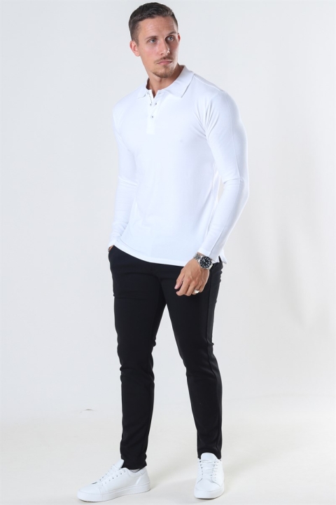 Muscle Fit Polo LS White