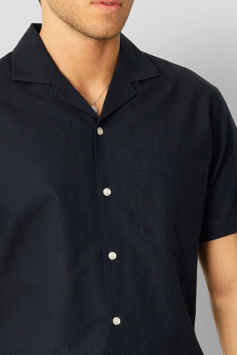 Clean Cut Copenhagen Bowling Cotton Linen Shirt S/S Navy