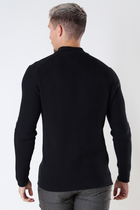 ONLY & SONS WEB LIFE STRUCTURE HALF ZIP KNIT Black