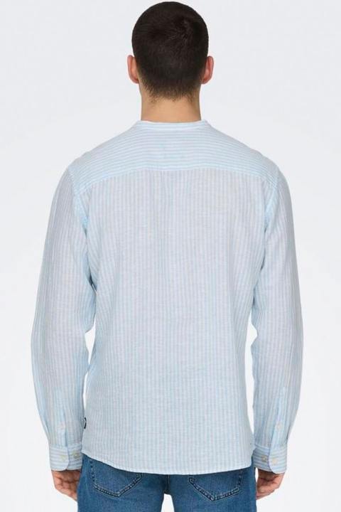 ONLY & SONS Caiden LS Mao Stripe Linen Shirt Cashmere Blue
