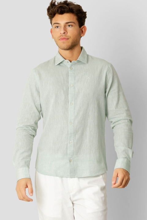 Clean Cut Copenhagen Jamie Cotton Linen Shirt LS Minty Green Melange