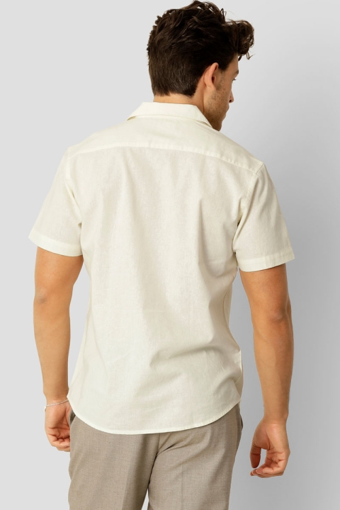 Clean Cut Copenhagen Bowling Cotton Linen Shirt SS Ecru