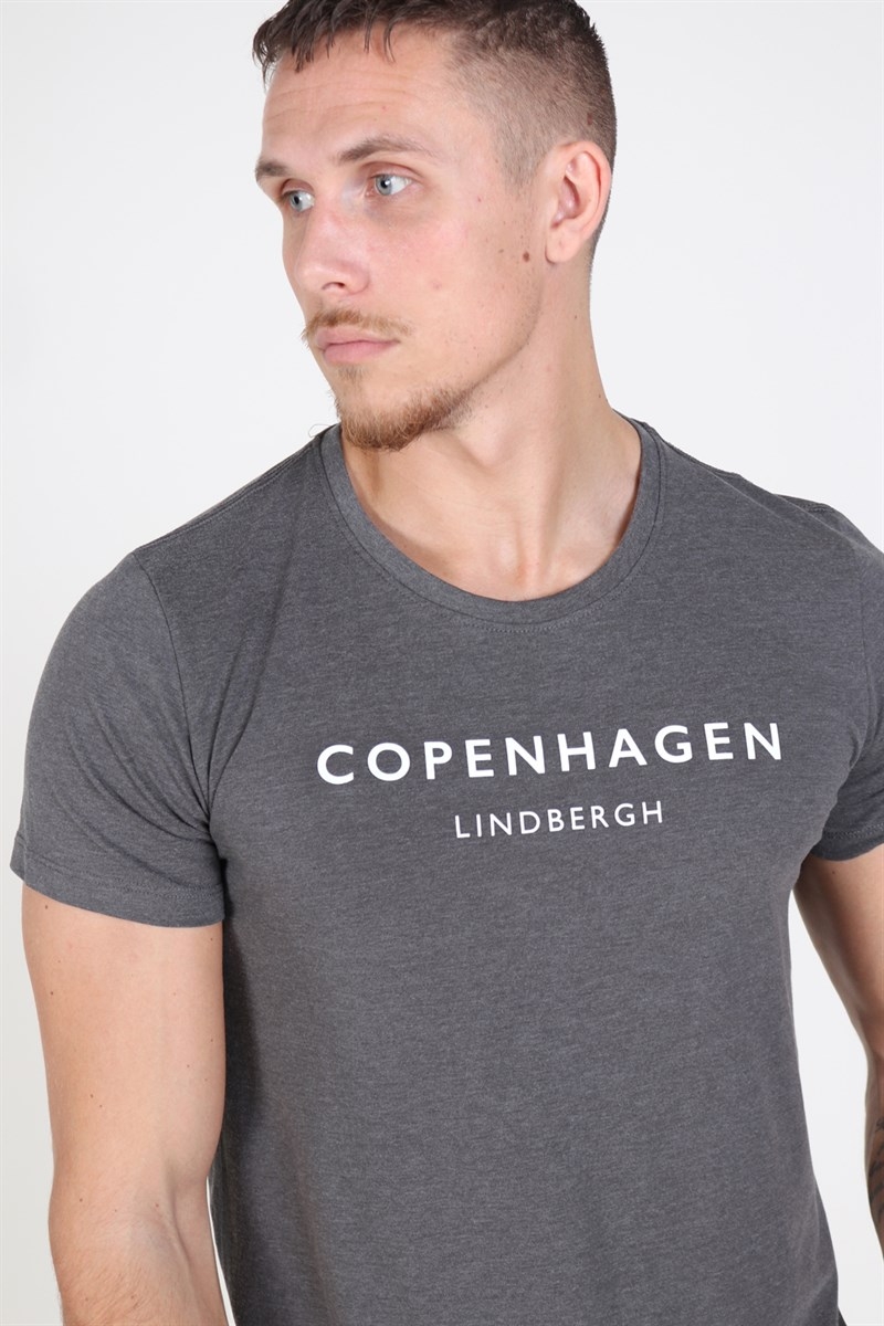 stivhed dødbringende forskellige Lindbergh Copenhagen T-shirt Dark Grey Melange