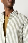 Clean Cut Copenhagen Jamie Cotton Linen Striped Shirt LS Green/Ecru