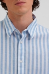 Selected Reg New Linen Shirt SS Stripe Cashmere Blue