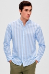 Selected SLHSLIMNEW-LINEN SHIRT LS BAND W Cashmere Blue Stripes