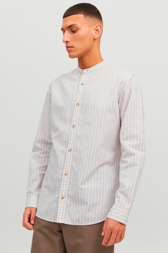 Summer Linen Band Shirt LS Crockery Stripe