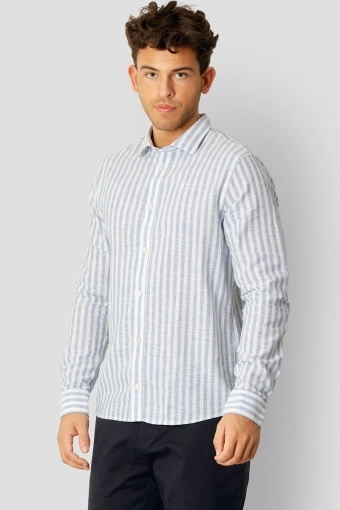 Jamie Cotton Linen Striped Shirt LS Blue Melange / Ecru