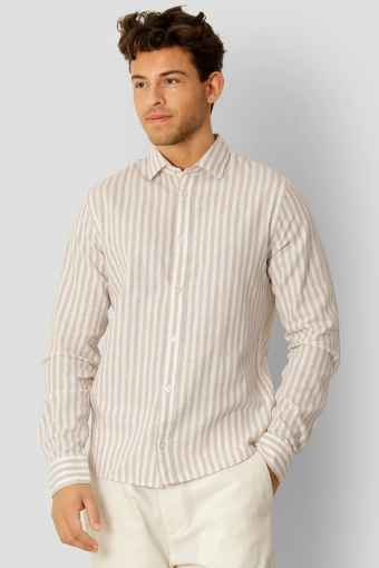 Jamie Cotton Linen Striped Shirt LS Khaki/Ecru