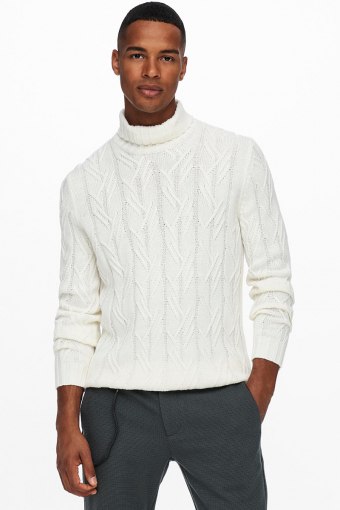 NEW RIGGE CABLE ROLL NECK  KNIT Star White
