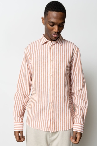 Jamie Cotton Linen Striped Shirt LS Orange/Ecru