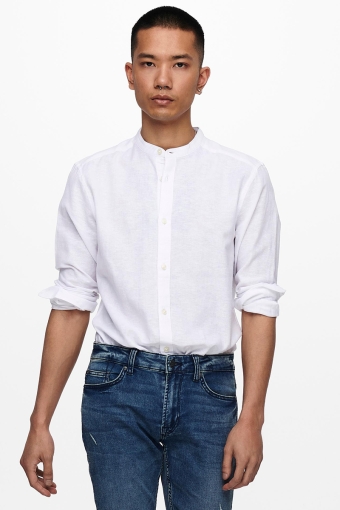 CAIDEN LS SOLID LINEN MAO SHIRT White