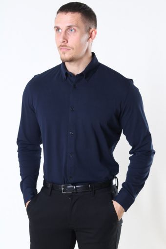 Slim Oliver Knit Flex Skjorte LS Dark Sapphire